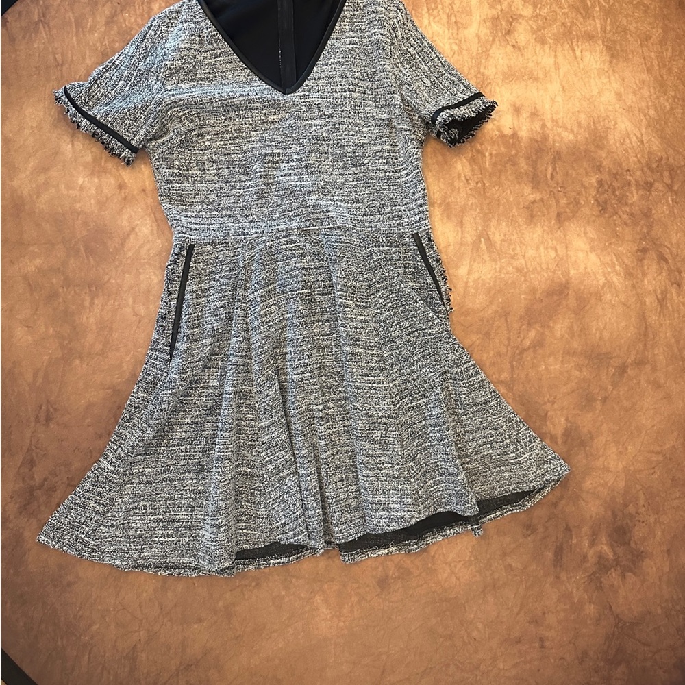 AUW Black and Gray Dress with Faux Leather Trim Size 14
